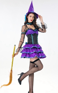 F1843 Womens Adult Purple Witch Halloween Costume